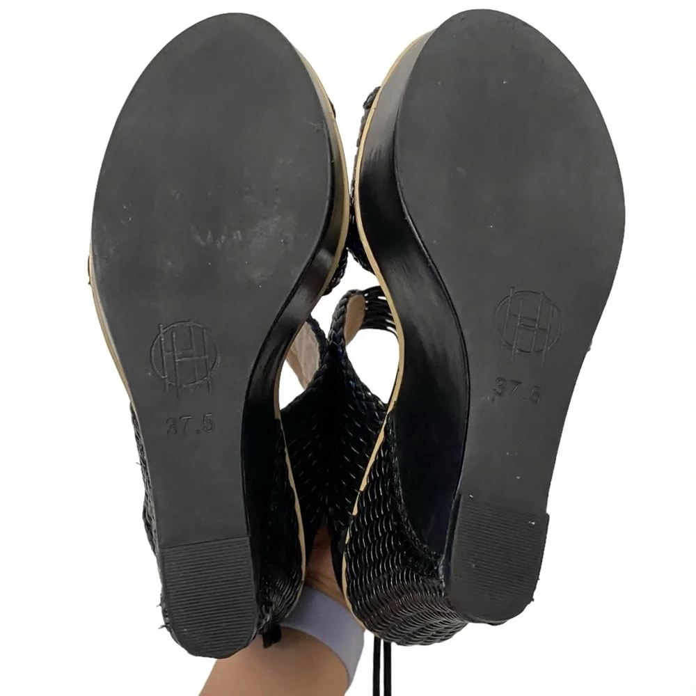 House of Harlow 1960 Eden Woven Detail Platform‎ Holiday Chic Wedge Heels Black - Picture 10 of 15